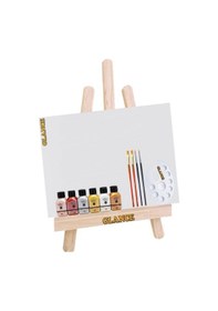 Resim Mini Şövale 25x35 Cm Tuval 4'lü Fırça Seti Artdeco 6x75 Ml Metalik Akrilik Set 