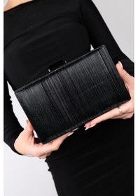 Resim Luvishoes Yadaya Siyah Çizgili Kadın Abiye Çanta Siyah 