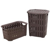 Resim Sağlam Plastik Bambu Görünümlü Kirli Çamaşır Sepeti- Çamaşır sepeti 2'li Set Kahverengi Diğer 