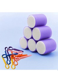 Resim Croc 1203 Mor Cırtlı Sünger Bigudi 6Lı Çap 5Cm +10lu Plastik Saç Pensi 