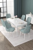 Resim Canisa Nex Serisi 80x132 Açılabilir Mdf Siyah Mermer Desen Masa Takımı ve 6 Pembe Sandalye Gümüş Halka 