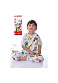 Resim Zuzunga En Sevimli Figürleri Özel Kalemi İle Boyanabilir Çocuk Pijama Takımı Yıkama Sonrası Leke Bırakmaz Beyaz 