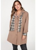 Resim Astarlı Cebi Fermuarlı Atkı Aksesuarlı Büyük Beden Bondit Kaban-18985-vizon Vizon 