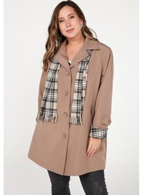 Resim Astarlı Cebi Fermuarlı Atkı Aksesuarlı Büyük Beden Bondit Kaban-18985-vizon Vizon 