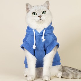 Resim 1 adet Kraliyet Mavisi Polyester Evcil Hayvan Yeleği, Dökülmesini Azaltan Basit Rahat Kapüşonlu Sweatshirt, Kediler ve Köpekler için Uygun İç/Dış Mekan Kullanımına Uygun 