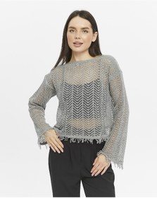 Resim KNİTİCAL TEKSTİL Bolero Watashi püsküllü Krem Crop Bluz Ajurlu Triko Örme 