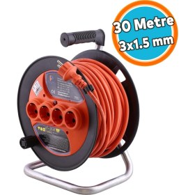 Resim Nzb Seyyar Plastik Makaralı Uzatma Kablosu 3x1.5 mm 30 Metre Termal Sigortalı 4 Prizli Cca Monofaze 