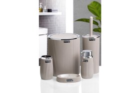 Resim Okyanus Home Vizon Kromlu Çizgili Yuvarlak 5'li Banyo Seti 