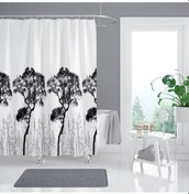 Resim Ağaç Desen Banyo Duş Perdesi-Beyaz Renk Duş Perdesi ve Küvet Perdesi, 180x200 cm Lüx Banyo Perdesi 