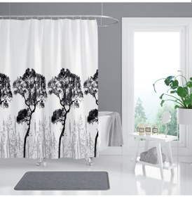 Resim Ağaç Desen Banyo Duş Perdesi-Beyaz Renk Duş Perdesi ve Küvet Perdesi, 180x200 cm Lüx Banyo Perdesi 