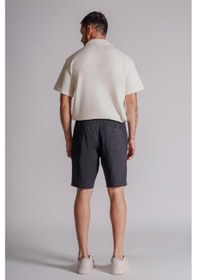 Resim Erkek Yandan Cepli Beli Lastikli Dokulu Kumaş Relaxed Fit Jogger Şort Siyah Siyah 