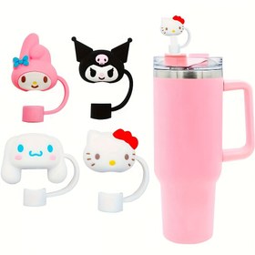 Resim Sanrio Cute Karikatür Karakter PVC Pipet Kapağı, Toz Geçirmez ve Tekrar Kullanılabilir Pipet Başlığı, Pipet Kutusu, 30 ve 40 Ounces ile Tutma Tumbler - 10mm Pipet için Uygun 