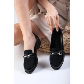 Resim Mio Gusto Siyah Renk Rugan ve Süet Kadın Günlük Oxford Düz Ayakkabı 