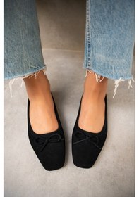 Resim Linda Siyah Süet Kadın Fiyonk Detaylı Babet Siyah 