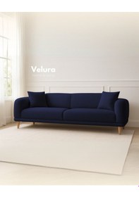 Resim Lara Sırt Mekanizmalı Üç Adet Üçlü Kanepe & Yataklı 3'lü Koltuk 3+3+3 - Lacivert Lacivert 