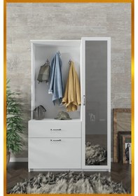 Resim AE-3042 Reina Aynalı Delüx Vestiyer Ayakkabılık Portmanto Takımı Beyaz 