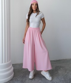 Resim Beli Lastikli Geniş Kesim Kloş Double Krep Pantolon Etek 5187 - Pembe - Pembe / S-M 