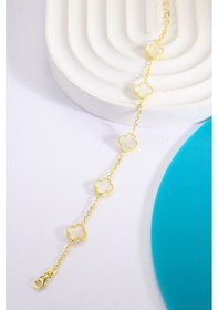 Resim 925 Ayar Gümüş Beşli 10 Mm Yonca Bileklik Altın 