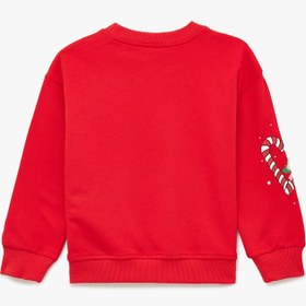 Resim Kız Bebek Pamuklu Uzun Kollu Bisiklet Yaka Şardonlu Baskılı Sweatshirt 