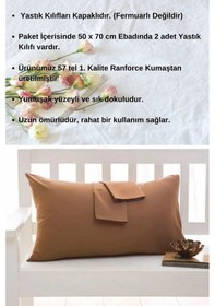 Resim Kahve Renkli Pamuklu Ranforce Kumaştan Yastık Kılıfı 2 Adet 