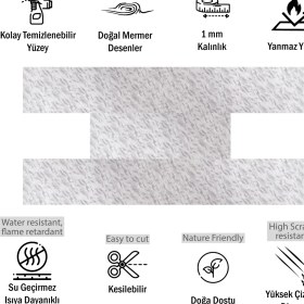 Resim Tink Kendinden Yapışkanlı Mermer Desenli Pvc Parke 25 x 80 cm / 5 Adet / 1 M² 
