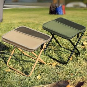 Resim Taşınabilir Katlanır Kamp Sandalyesi - Dahili Depolama Alanı, Dayanıklı Çelik Çerçeve & Hafif Tasarım, Kompakt Kare Dış Mekan Oturma Yeri - Zeytin Yeşili/Siyah 
