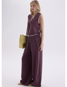 Resim Mai Collection Mai Studios Co. Shonas Bağcık Detay Bordo Yelek Pantolon Takım Bordo 