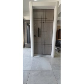 Resim Tezdoor Çelik Kapı, Beyaz Renkli Çelik Kapı - Daire Kapısı - Statik Boyalı Rustik Çizgili Laminoks ( Düz ) Model 
