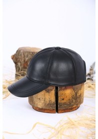Resim Unisex Siyah Deri Şapka Bere - Kışlık Şapka - Yeni Sezon 