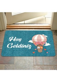 Resim Dijital Baskılı Kapı Önü Paspas Hoşgeldiniz Yazılı Çiçek Desenıç Ve Dış Kapı Paspası Yıkanabilir Açık Gri 