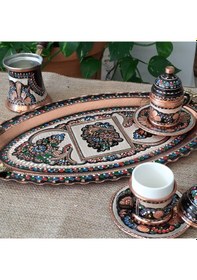 Resim Lüx Gül Çiçek Bakır 2 Li Kahve Takımı 