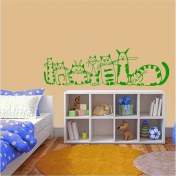 Resim CLK Auto Çok Büyük Boy Sevimli Kedicik Ailesi Dekoratif Duvar Sticker, Çıkartma, Etiket Yeşil 001 