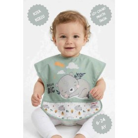 Resim UmBaby Zürafa & Ayıcık Desenli Su Geçirmez Bebek Mama Önlüğü 2’li Set - Kısa Kollu, 6-24 Ay, Kolay Giydirme 