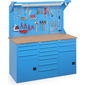 Resim Star Çelik Atölye Çalışma Tezgahı-13 Çekmeceli-Kapaklı Dolaplı-Takım Asma Panolu-1850 mm 