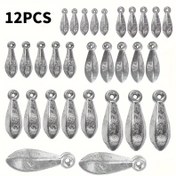 Resim 12 Adet Gümüş Altıgen Olta Ağırlıkları ile Gözler, Akışkan Bowling Pin Şekli, Düşük Direnç Kolay Döküm, Kurşun Batıkları için Deniz Balıkçılığı, Trolling Aksesuarları 