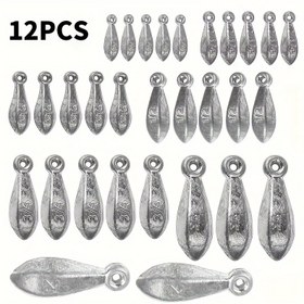 Resim 12 Adet Gümüş Altıgen Olta Ağırlıkları ile Gözler, Akışkan Bowling Pin Şekli, Düşük Direnç Kolay Döküm, Kurşun Batıkları için Deniz Balıkçılığı, Trolling Aksesuarları 