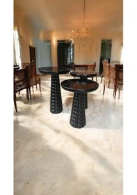 Resim Siyah Renk Ahşap Mantar Sehpa 3 Lü Set Doğal Zigon Fiskos Sehpa Takımı Siyah 