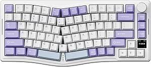 Resim Coverzone Ajazz AKS-075 Ergonomik Tasarım, TFT Ekranlı 3 Modlu Mekanik Klavye Mor Beyaz - Flying Fish Switch AKS075 