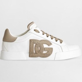 Resim Kadın Taş İşlemeli Aplike Logolu Deri Sneakers - Beyaz/vizon Scritte 