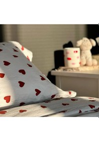 Resim Tek Kişilik Desenli Nevresim Takımı Lastikli Çarşaf Ve 1 Yastık Kılıfı Kırmızı-beyaz 