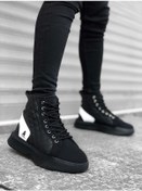 Resim Ba0159 Bağcıklı Erkek Yüksek Taban Siyah Beyaz Spor Bot 