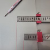 Resim 1 takım 2 adet kırmızı alüminyum alaşımlı marangoz cetveli durdurucu - çelik cetvel hassas çizim ve işaretleme ölçer, ahşap işleri için ölçü klipsli, şık metal kaplama | dayanıklı yapı, hassas ahşap işler için cetvel 