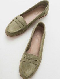Resim luvishoes F02 Açık Yeşil Süet Hakiki Deri Kadın Loafer Ayakkabı 