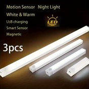 Resim 3'lü Şarj Edilebilir LED Hareket Sensörlü Dolap Işıkları USB Şarj Edilebilir, Lityum İyon Pil Işıkları, Koridor, Mutfak, Merdiven, Duvar Işıkları için Yapışkan Dolap Işıkları, Basma Düğme Anahtarı ile, Düz Renk Işıklar, Ev Gece Işıkları 