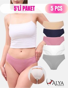 Resim Alya Underwear Kadın Pamuklu Hipster - Slip Külot 5 Farklı Renk 1 Pakette Çor Renkli 