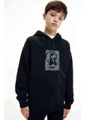 Resim Mamamoo Solar Baskılı Unisex Çocuk Kapüşonlu Siyah Sweatshirt Siyah 