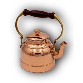 Resim Turna Bakır Çayyolu Demlik Ahşap Kulp Düz Kırmızı Turna1974-1 Bakır 