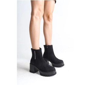 Resim Lısse Fermuarlı Ortopedik Taban Kalın Topuklu Süet Kadın Bot Sst - Siyah Siyah 