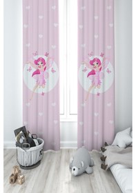 Resim Mekta Home Bebek Ve Çocuk Odası Uçan Peri Kızı Ve Kalp Desenli 2 Kanat Fon Perde 