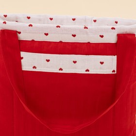 Resim Bebek Bakım Çantası - Kırmızı Saten - Kırmızı Kalp 